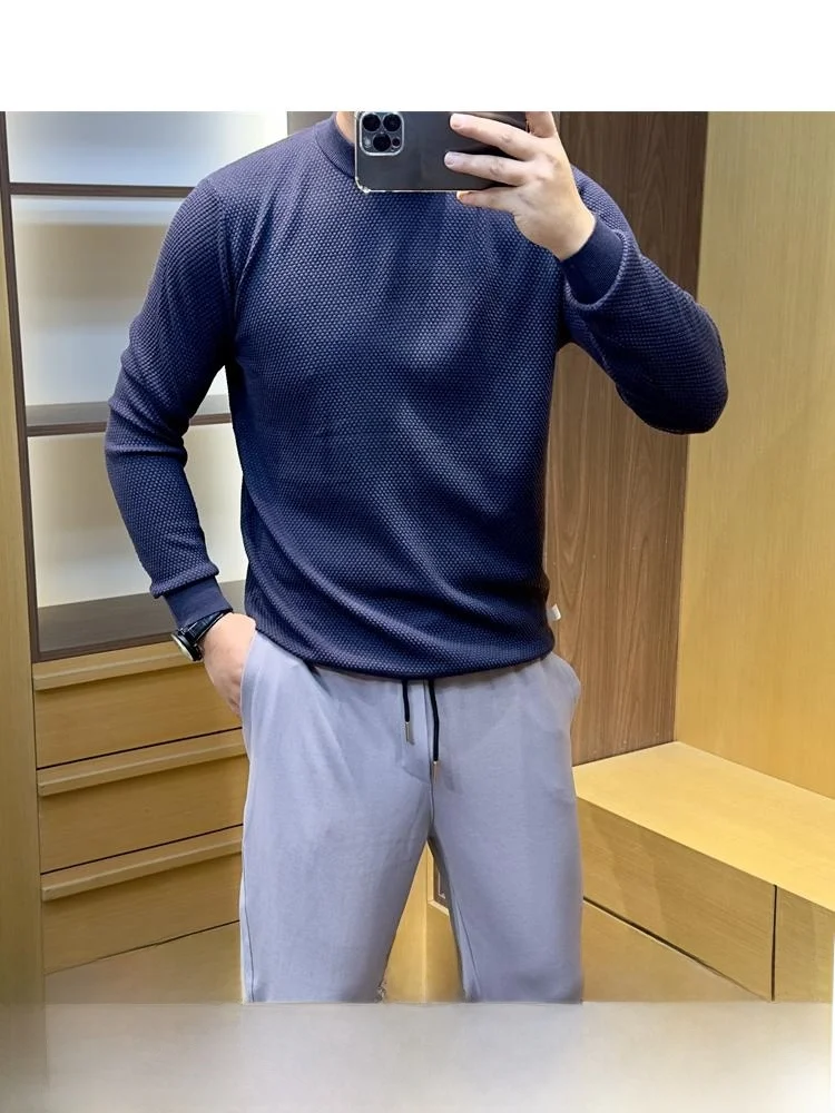   ミックスウールニットセーター ラウンドネック メンズ 秋冬 ファッション ユース アクティブ スリーブ ロングスリーブ 無地ニットウェア