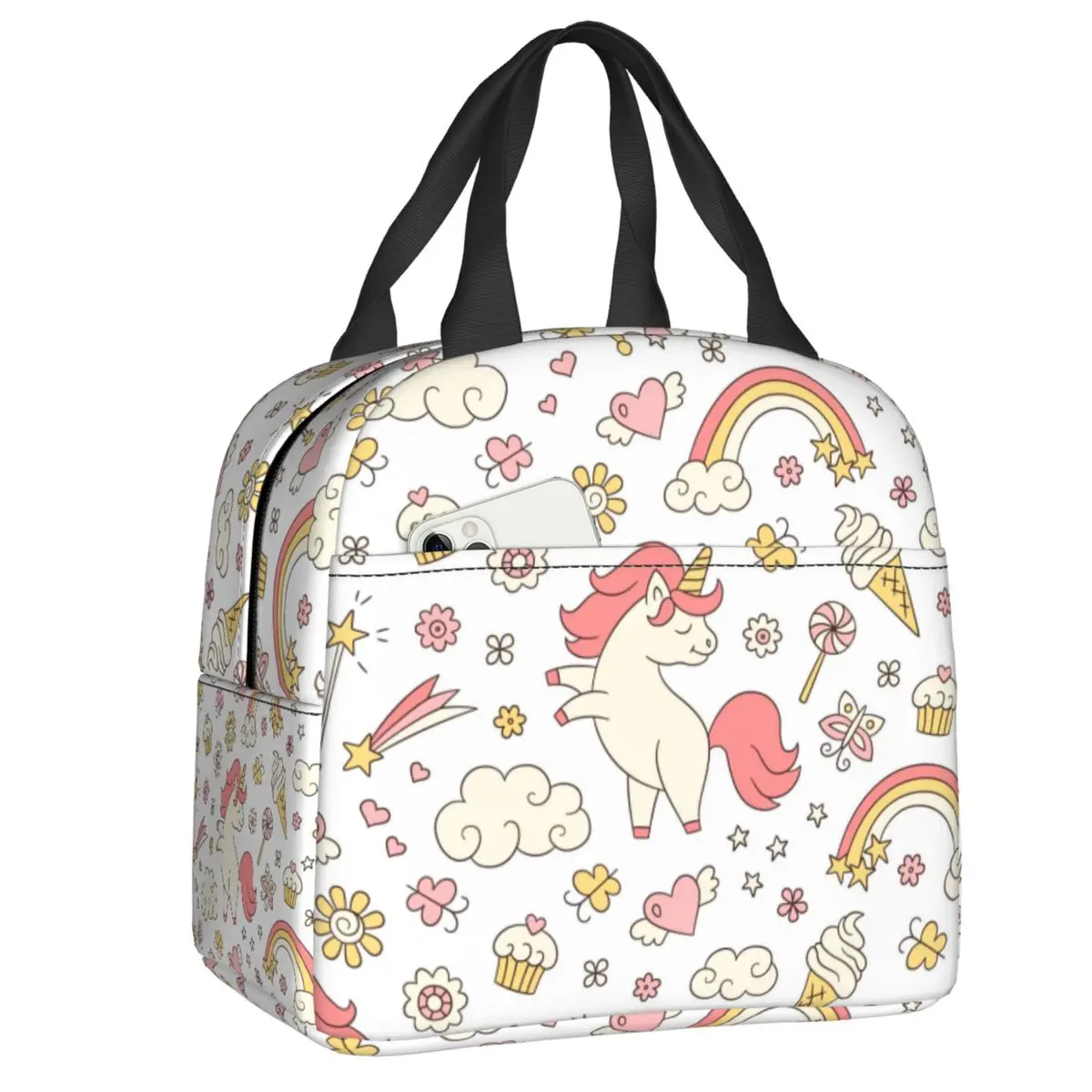 

Unicorn Rainbow Insulated Lunch Tote Bag for Women Shooting Star And Magic Wand Thermal Cooler Food Lunch Box Work School Travel