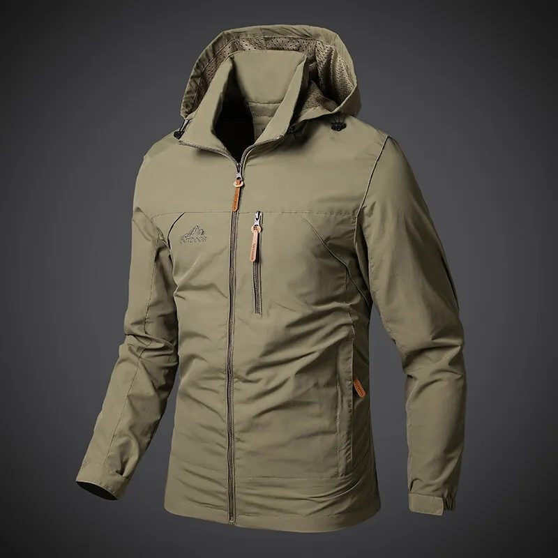 2025 Spring and fall new men's jacket sports tooling thin windproof solid color all-match casual hooded coat