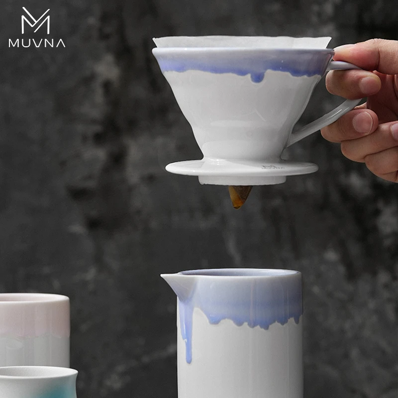 

MUVNA Ceramic Espresso Filter, Hand Brewed Coffee Ceramic Filter Mug Pour Over Coffee Maker Set, Reusable Cone Coffee Filter