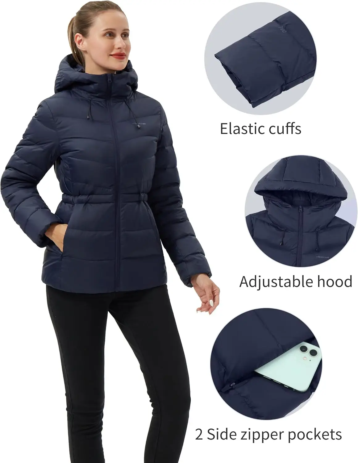 Pioneer Camp Women's Down Puffer Jacket Lightweight Hooded Winter Coat Water Repellent Quilted Fuffy Jacket Outdoor Casual