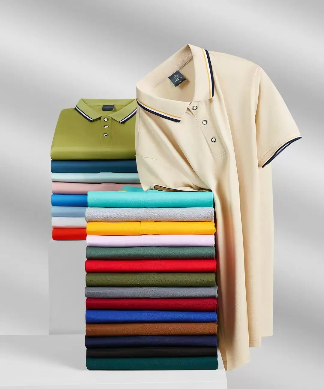 

Navy contrasting collar polo shirt, simple design, comfortable, breathable, quick drying men's daily preferred choice