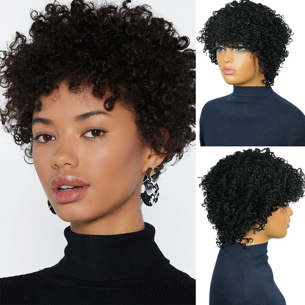 

Короткие волосы Парик Пикси Бразильские волосы Локоны Взрывная голова Полные человеческие волосы 10-дюймовый парик машинного производства Подходит для повседневного ношения