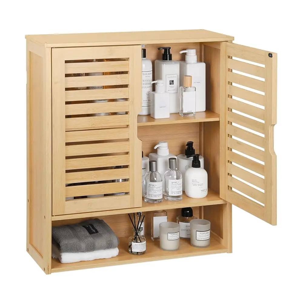 

Bathroom Wall-Mounted Medicine Cabinet - Over-The-Toilet Floating Bamboo Storage Organizer With Adjustable Shelf, Space-Saving