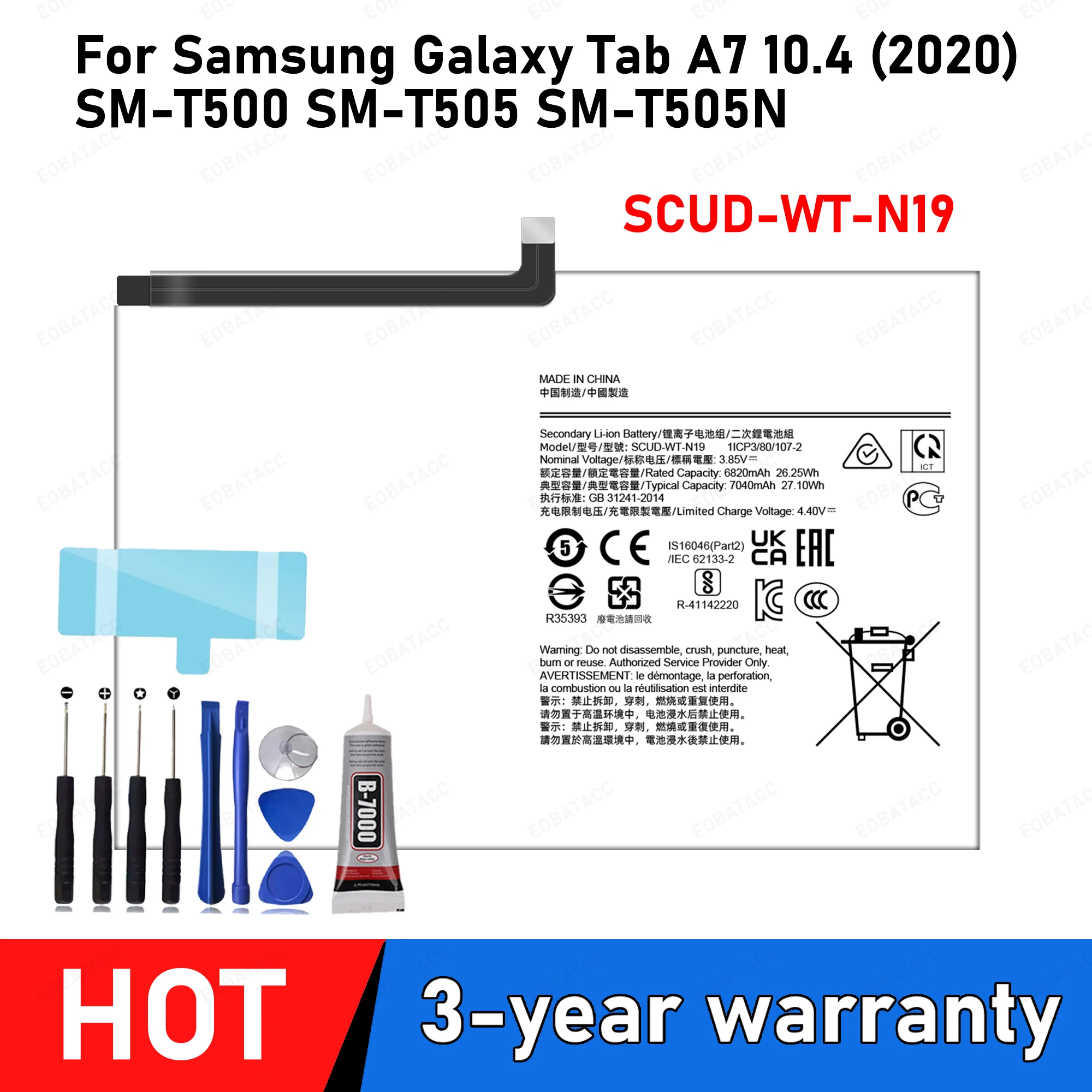 SCUD-WT-N19 Battery For Samsung Galaxy Tab A7 10.4 (2020) SM-T500 SM-T505 T505N Capacity Replacement Repair Part Tablet