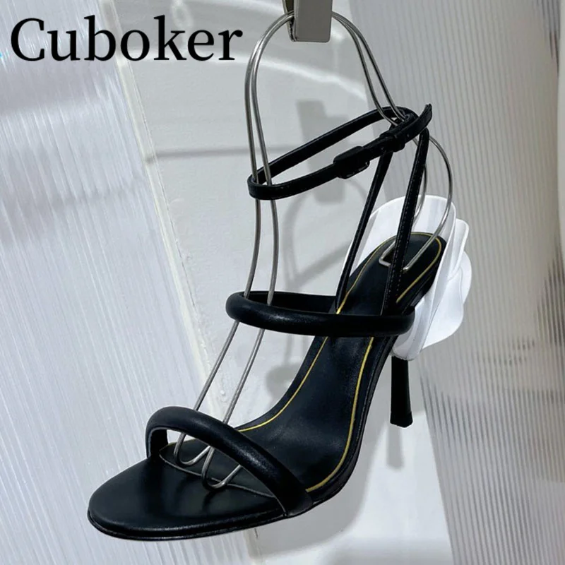 

Hot Sell 2024 Summer Luxury Thin Band High Heels Flowers Decor Women Sandals Brand Pumps Female Fashion Week Dress Shoes Woman