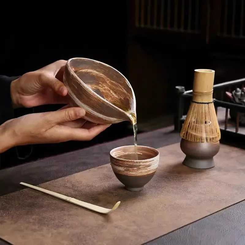 Super fine hand-made matcha bowl personality cute spout rough pottery Jingdezhen porcelain Japanese matcha tea set - view 3