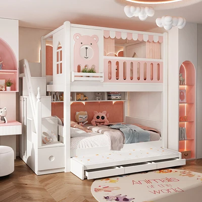 

Children bunk beds, bunk beds, girls and boys, princess beds, castles and tree houses, high guardrails.