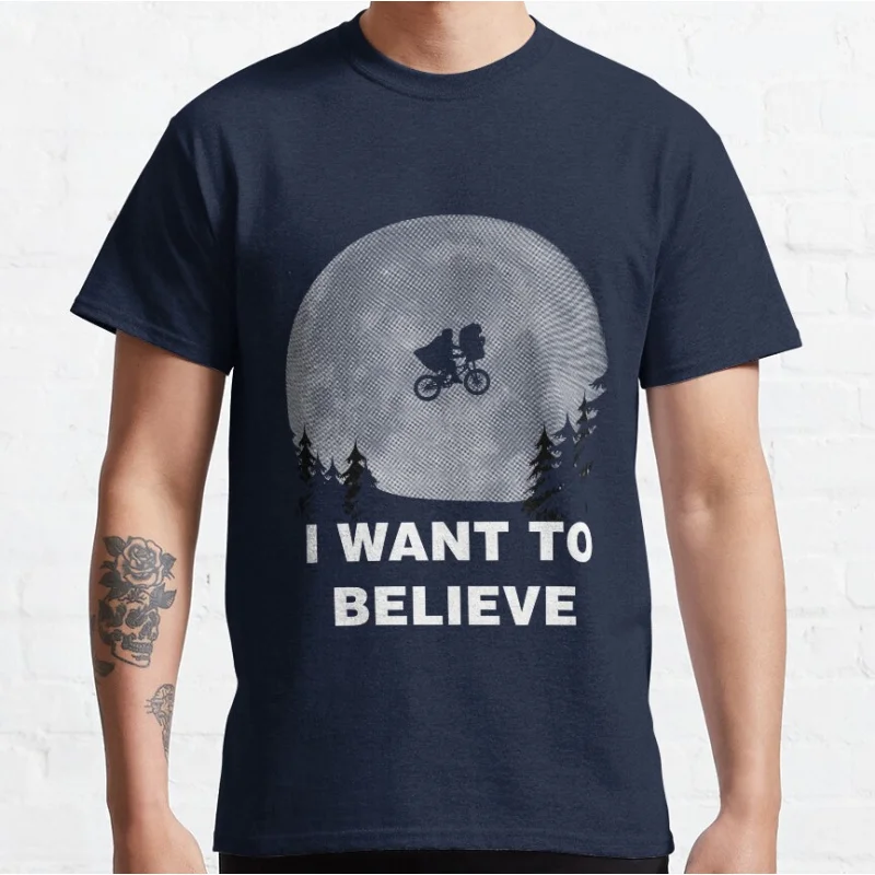I Want To Believe In E.T. ET The Extra Terrestrial 80s Horror movie Alien Sci fi T-shirt for men large size Adult Tops S-6XL