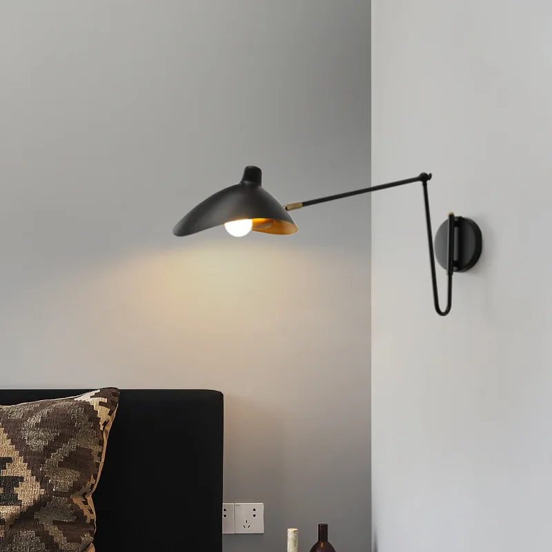 Industrial Long Arm Swing Wall Lamp Metal Material Matte Lampshade Surface Sconce Lights E14 Bedroom Hotel Decor Reading Lustres