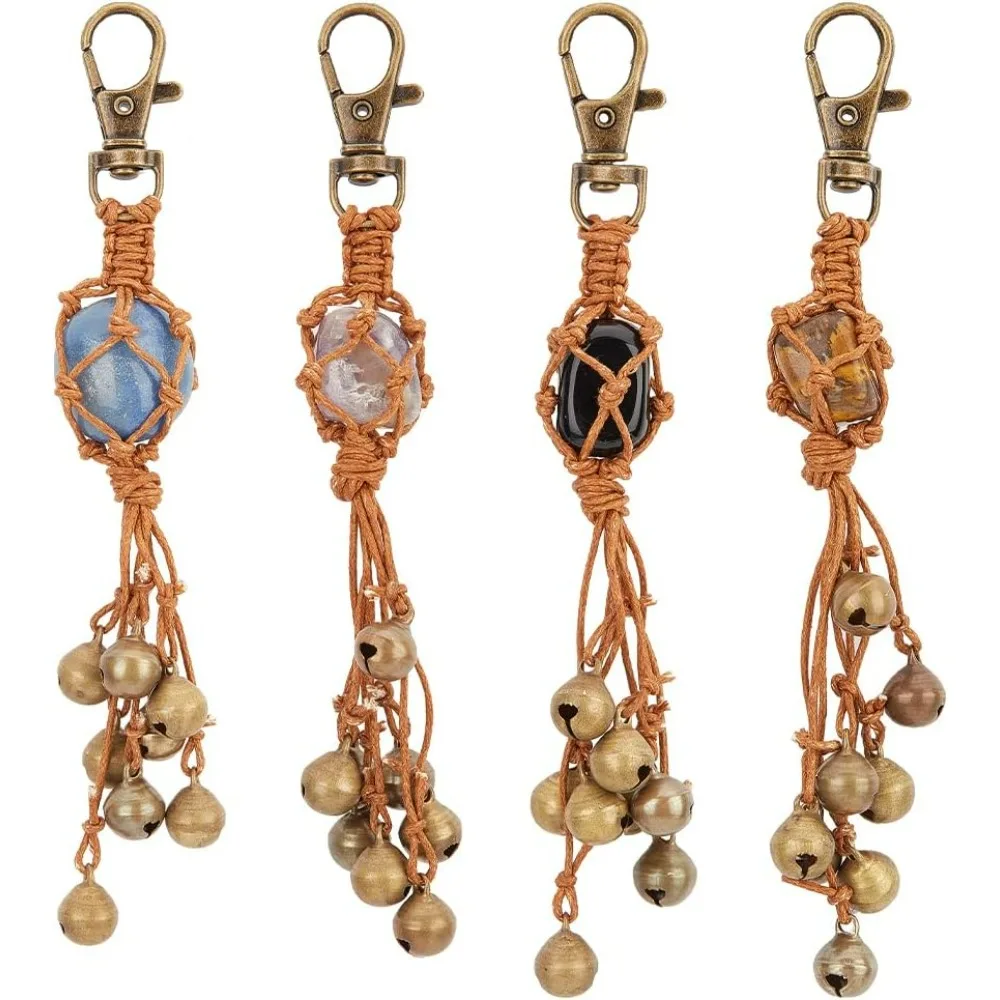 8Pcs Witch Bells for Door with Natural Gemstone Witch Bells Keychain Witch Hanging Bells Witchcraft Supplies for DIY Keychain