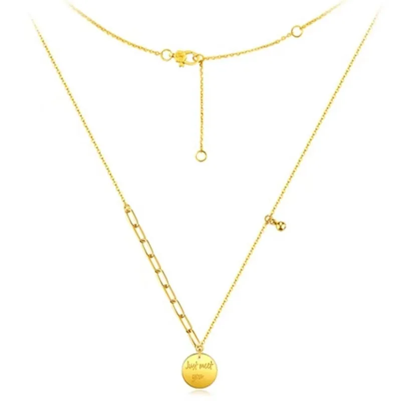 النمط الأوروبي والأمريكي 9999 24K الذهب الحقيقي قلادة مستديرة رسائل قلادة مستديرة تيشيرت صيفي سلسلة مجوهرات