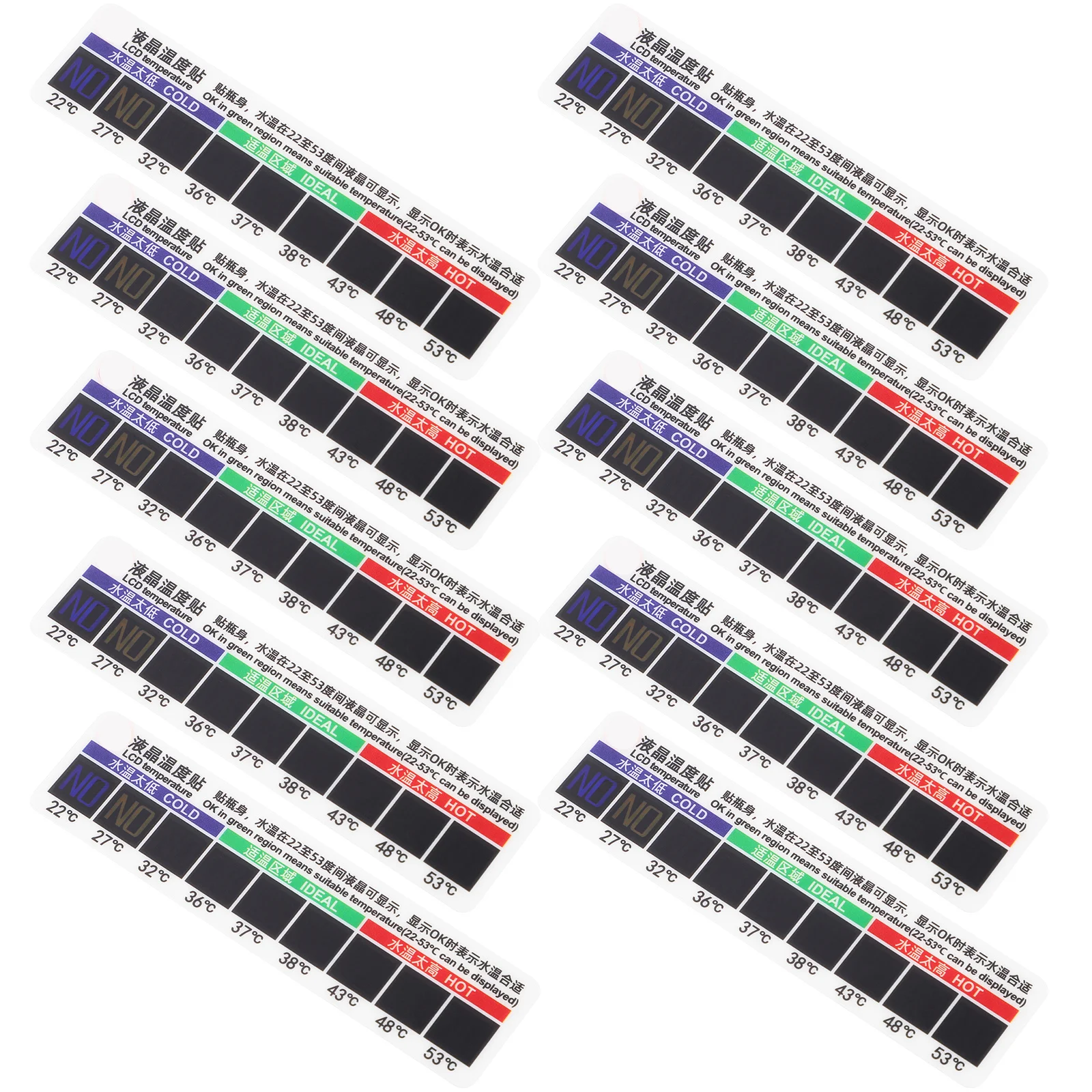 10 قطعة شريط لاصق لقياس درجة حرارة الماء المالحي لزجاجة الجسم وتنظيف الأنف وقياس درجة حرارة الجسم