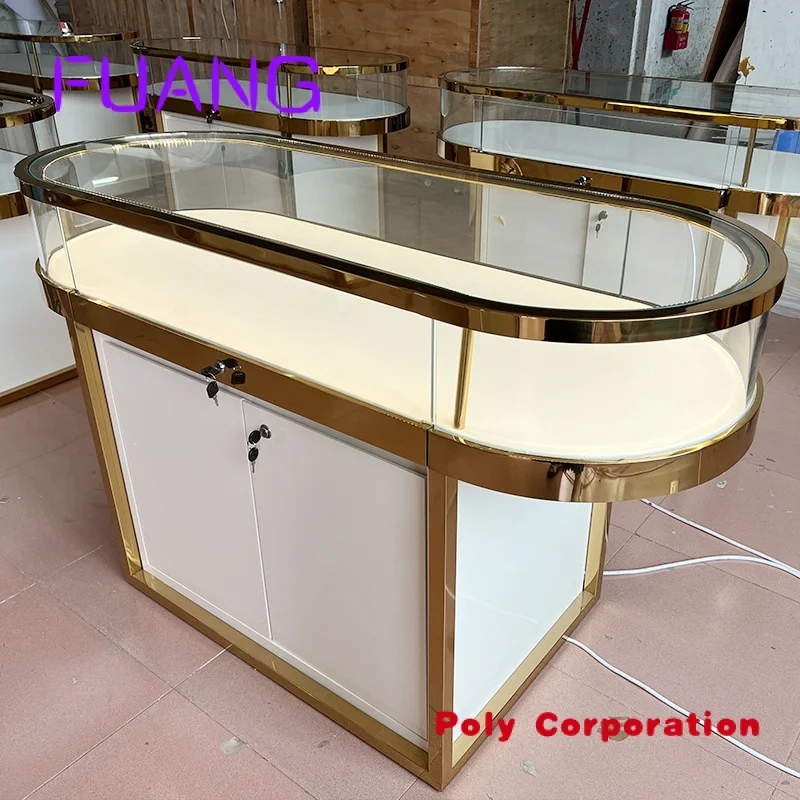 Custom  Custom retail show case display furniture wood lock door design counter jewelry glass showcase with key