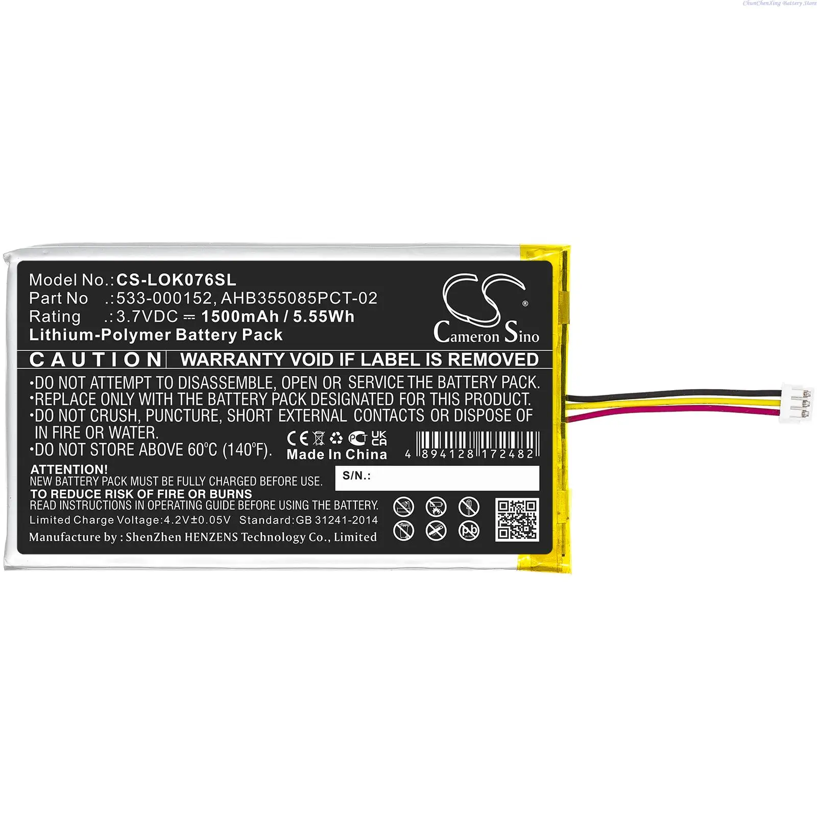 Cameron Sino 1500mAh Keyboard Battery 533-000152, AHB355085PCT-02, L/N: 2012 for Logitech G913 TKL, G913, YR0076