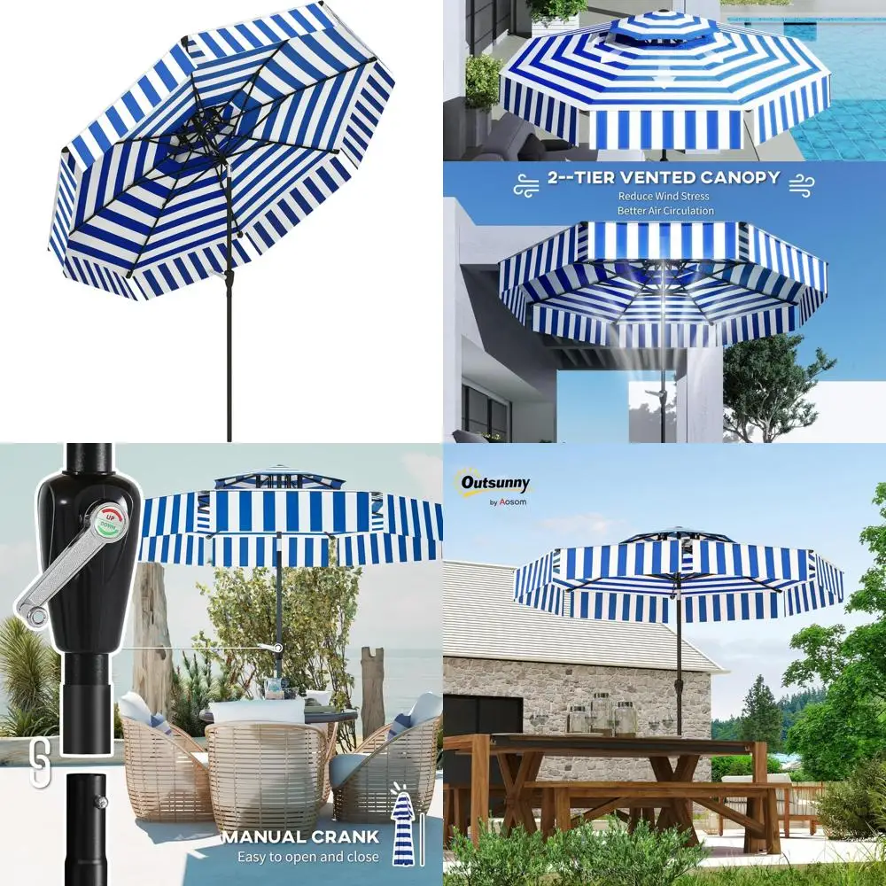 

Two-Tier Vented 8.6FT Outdoor Patio Umbrella with Crank, UPF 30+, Tiltable and 8 Ribs for Market Table Shade