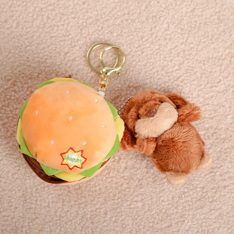 Plush Sausage Dog Keychain Bag Charm Burger Dachshund Hanging Ornament Stuffed Toy