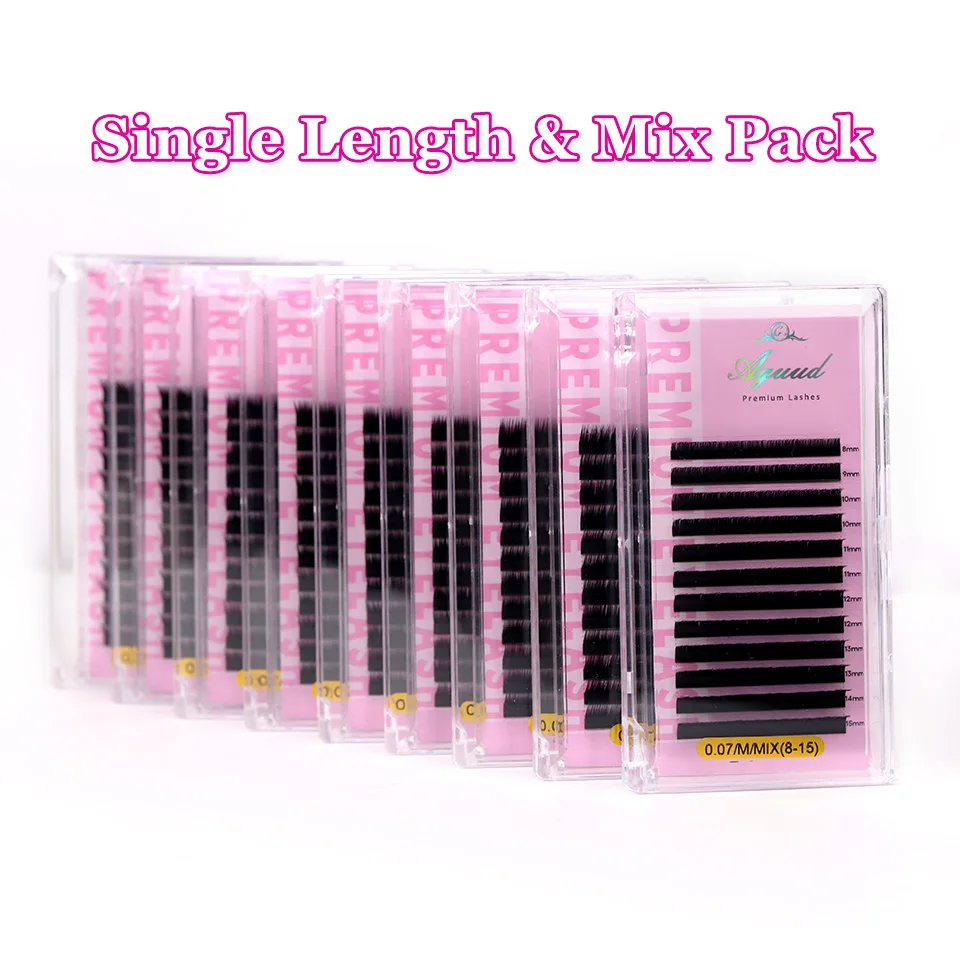 Aguud Weiche, natürliche Volumen-Kaschmir-Wimperntabletts in Mattschwarz, L/M-Locken, 8–15 mm, Mischung aus koreanischem PBT, individuelle Wimpernverlängerung, Make-up – Detail 2