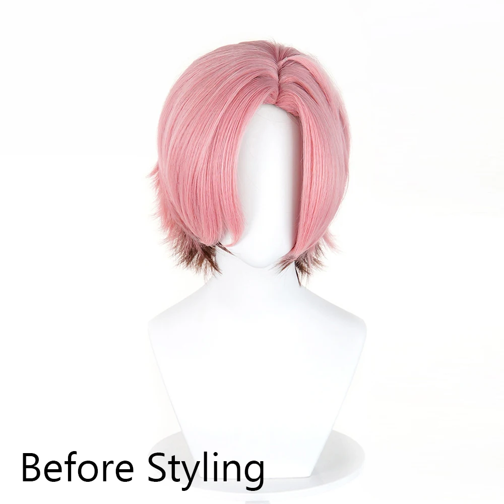 Picture 4: Pink Ombre Brown Short Straight Synthetic Wigs Middle Part Anime Game Cosplay Fluffy Wig for Daily Party
