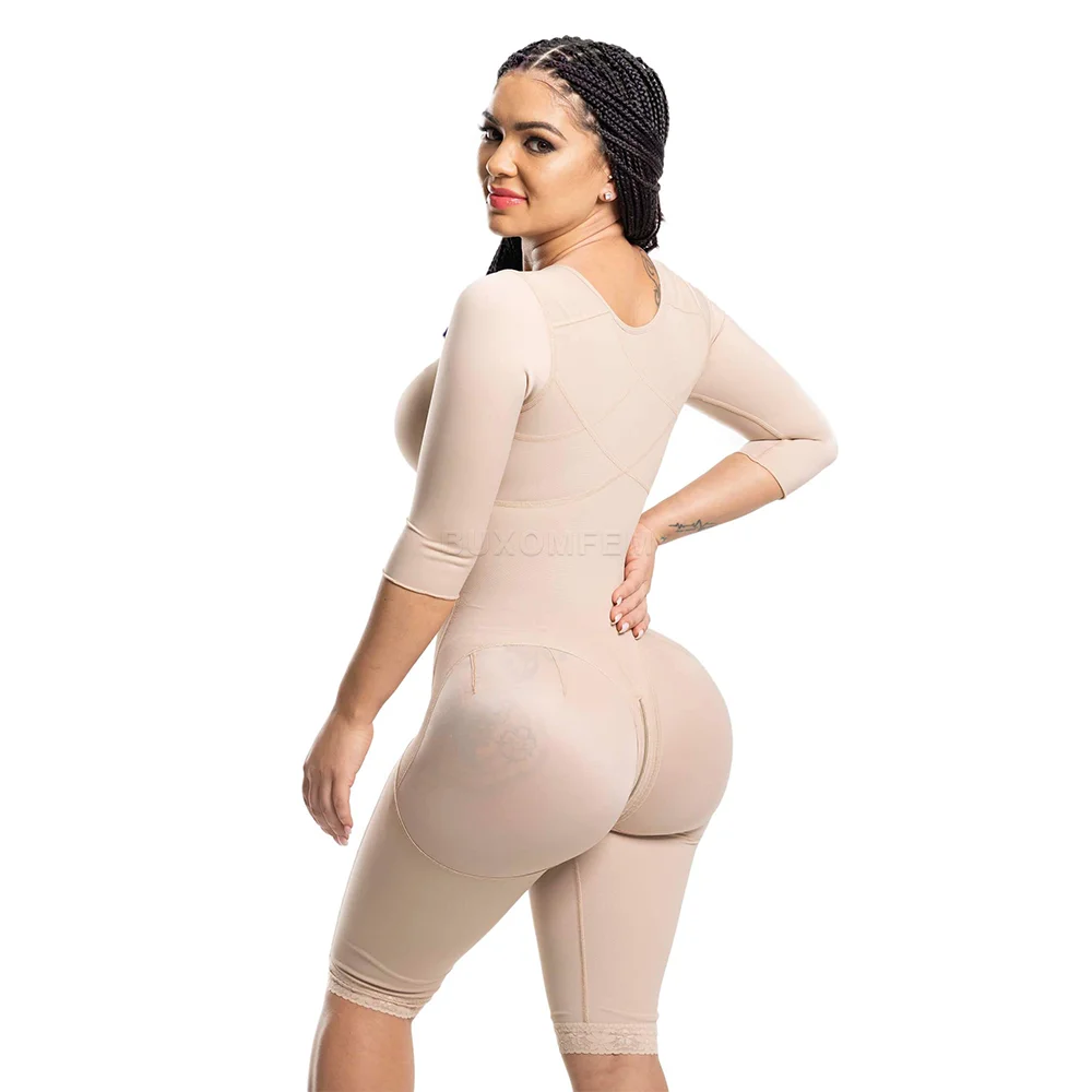 Seamless Faja with Sleeves & Bra Elastic Tight Push Up Complete Body Shaper Adjustable Bodysuits with Hook Eyes Shapewear Girdle