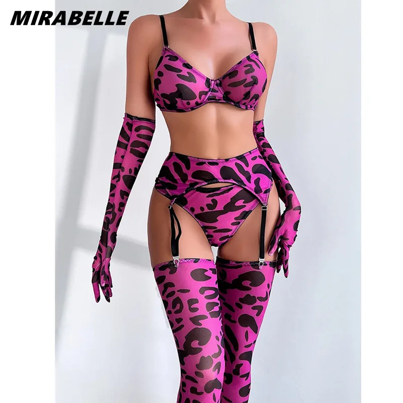 MIRABELLE Erotic Leopard Lingerie Sexy Women Sheer Lace Underwear Fancy Outfit See-Through Intimate Hot Sexy Fantasy Exotic Sets