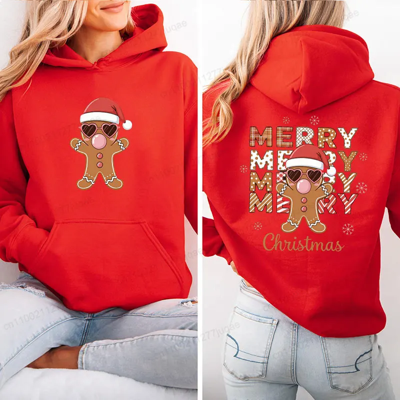 Santa Hat Gingerbread Graphic Hoodies,christmas Sweatshirts,double Sided Print Hoodies,christmas Party Outfit Tracksuits Gift