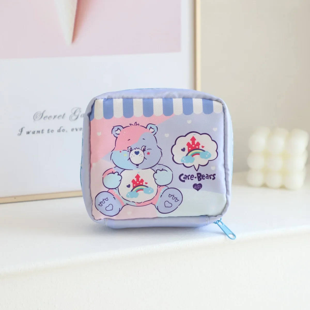 Care Bear Rainbow Bear Cartoon Makeup Bag Girls\' Sanitary Napkin Storage Bag Love Bear Print Lipstick Storage Zipper Makeup Bag