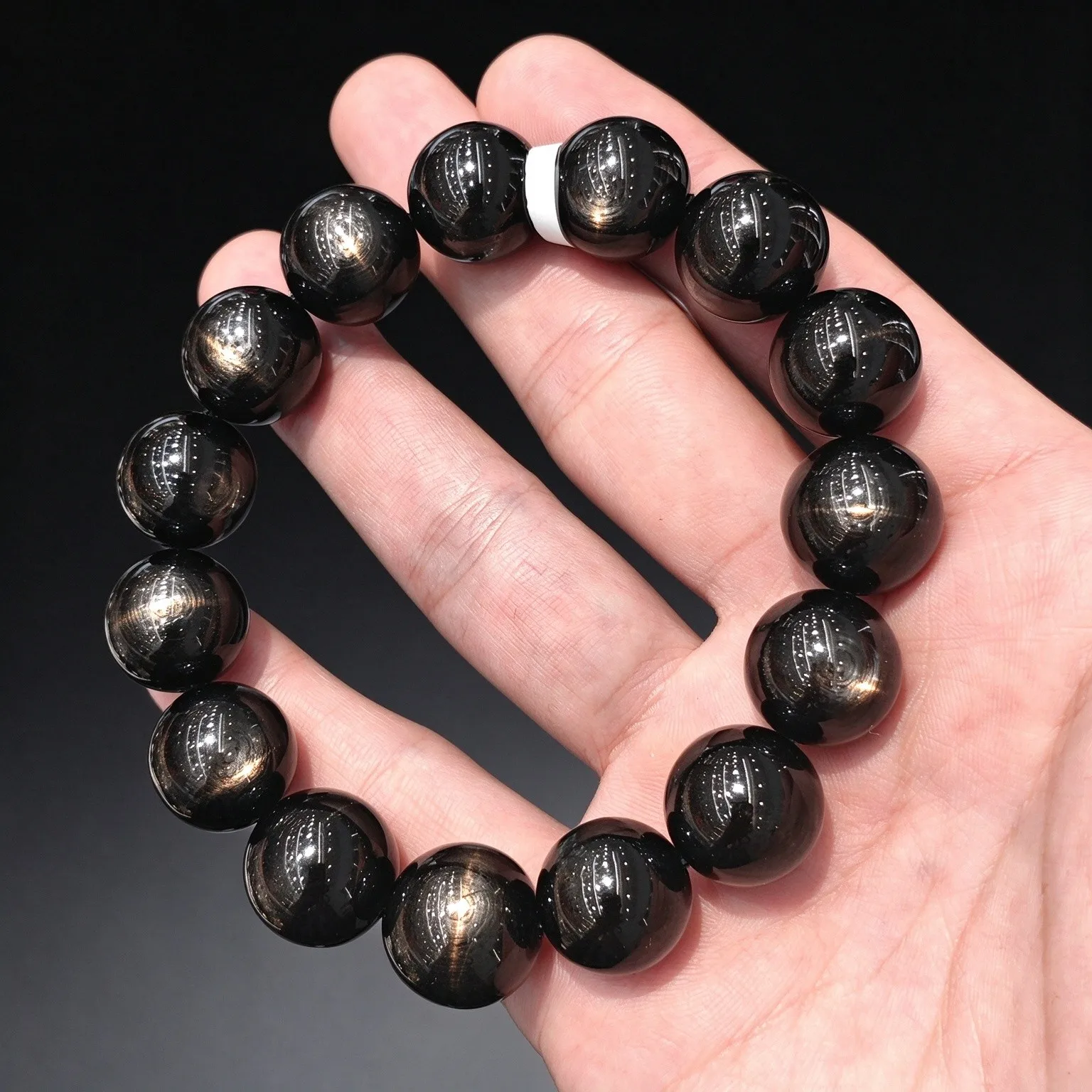 Men Natural Bronzite Hypersthene Stretch Bracelet Solid Black Gemstone Wristwear Gothic Male Bangle Gift for Husband