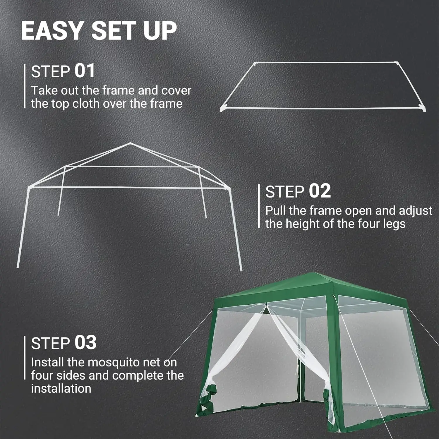 

Quick Setup Pop Up Canopy Tent 10x10ft – Waterproof Outdoor Shade Shelter, Mesh Mosquito Netting Side Walls