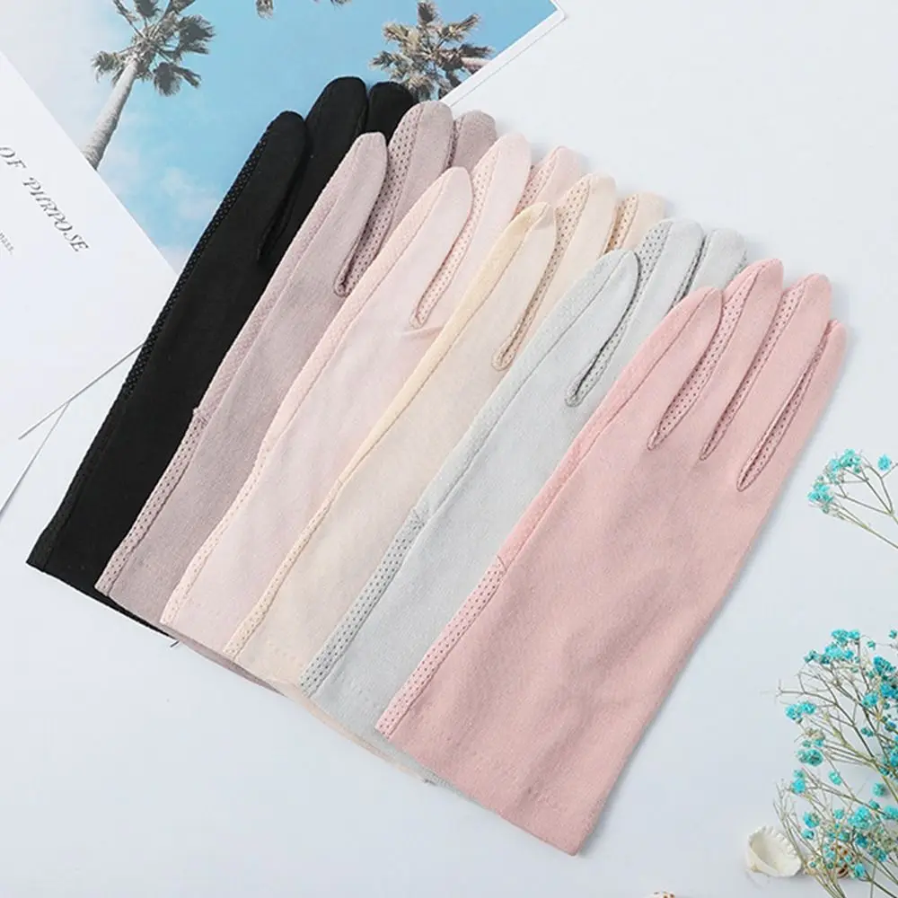 Women Cotton Thin Gloves Touch Screen Outdoor Riding Driving Sunscreen Gloves Breathable Non Slip UV Protection Gloves