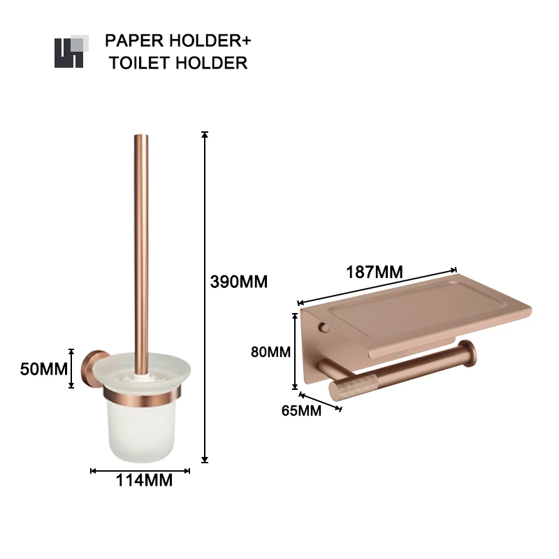 

Black Nickel Brushed Gold Rose Gold Grey Stainless Steel Wall Mounted Bathroom Accessories Glass Toilet Brush Holder