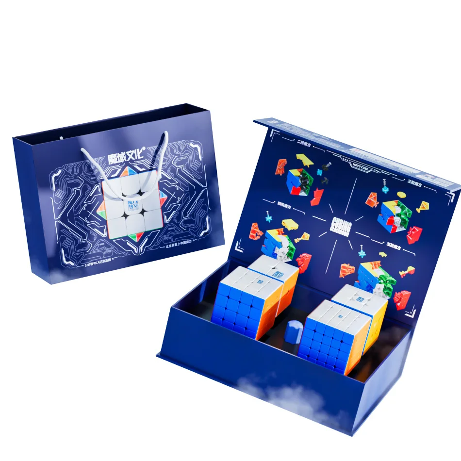 Set cubo didattico Moyu 2x2 cube + cubo 3x3 + cubo 4x4 + cubo di posizionamento magnetico 5x5 Set grande confezione regalo regalo di compleanno cubo Moyu