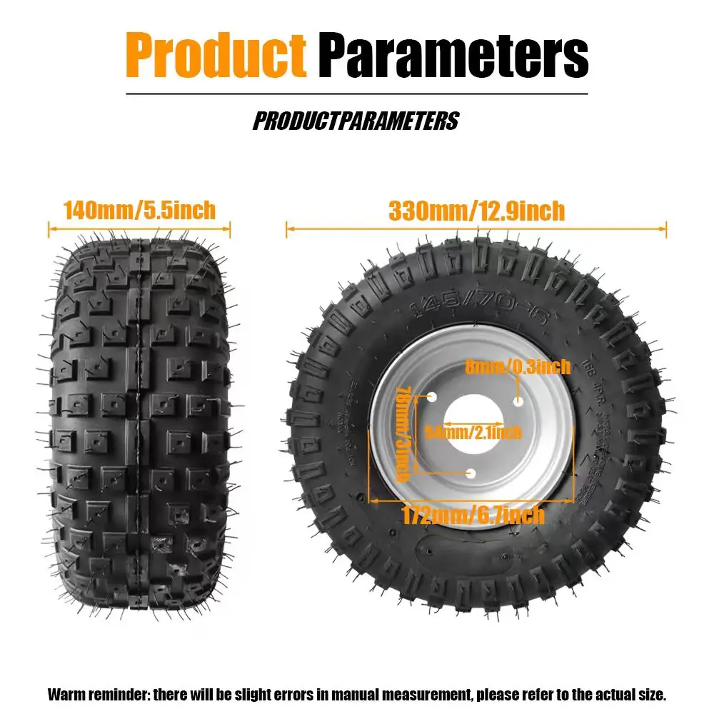 

6 Inch ATV Wheel 145/70-6 All Terrain Vehicle Tyre Fit For 50cc 70cc 110cc Small Quad Front Or Rear Wheels