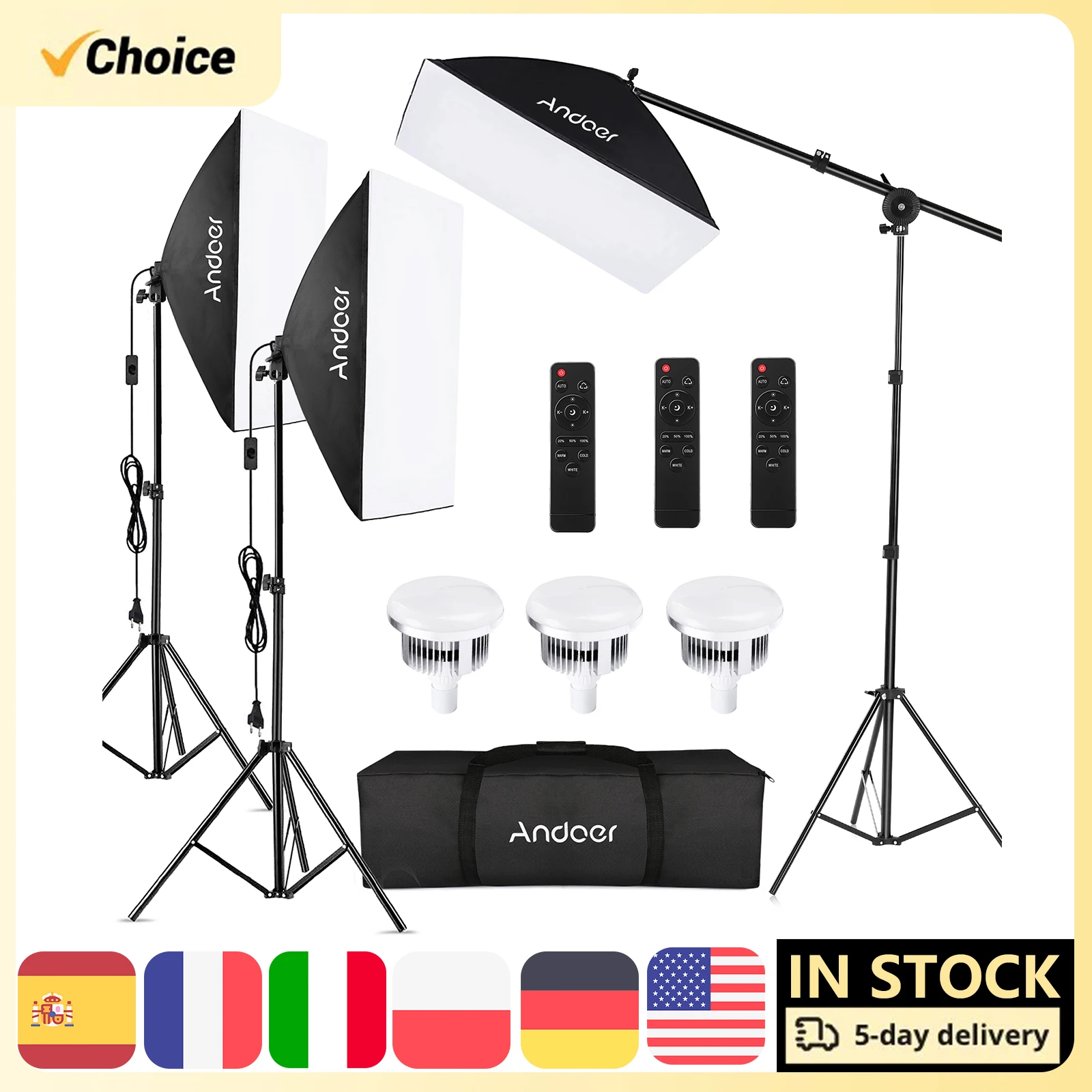 Andoer Studio Photography Softbox Lighting Kit with 85W 2800K-5700K LED Light 50x70cm Softbox 2M Light Stand for Video Recording