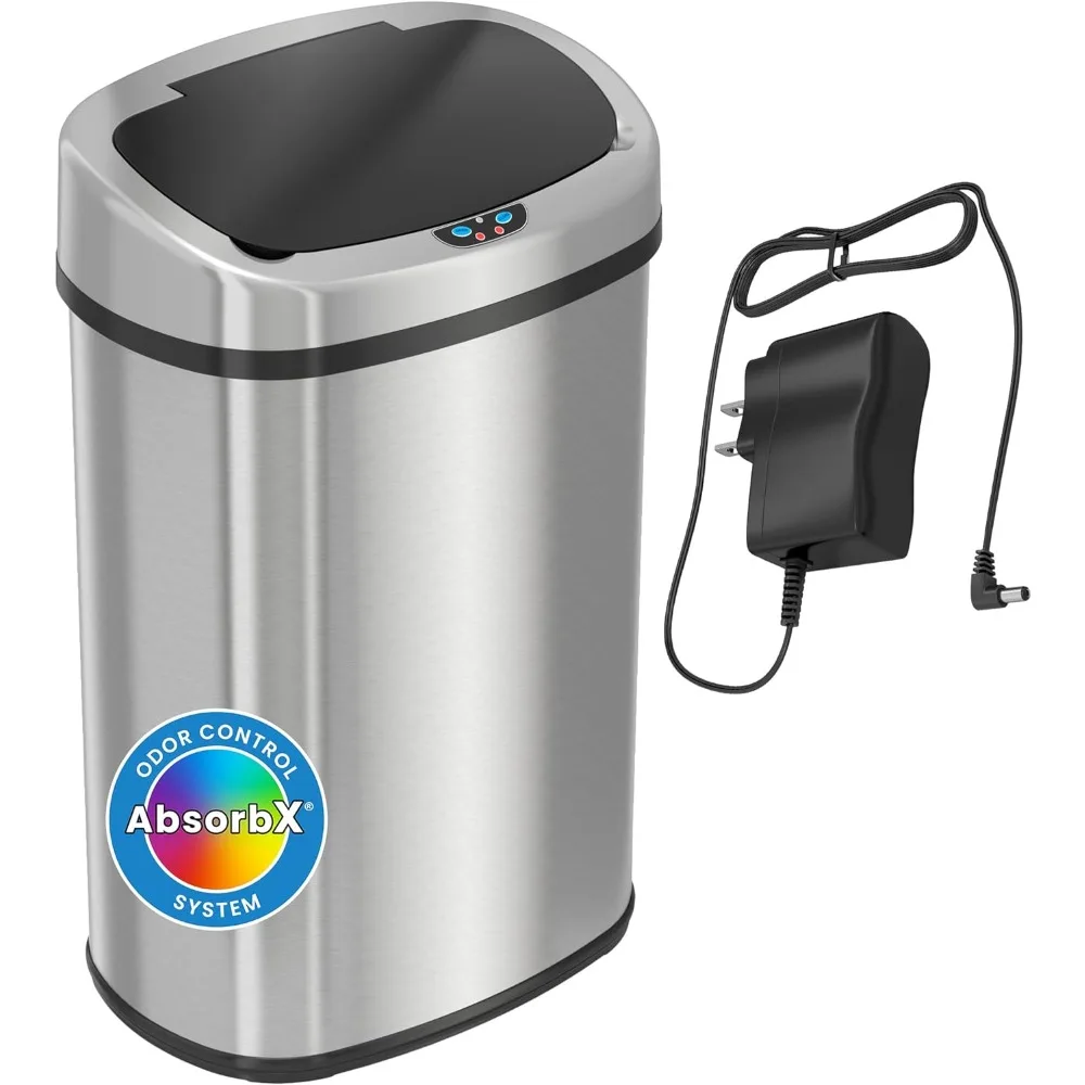 

13 Gallon Battery-Free Automatic Sensor Trash Can with Odor Control and AC Power Adapter, Touchless Stainless Steel Garbage Bin