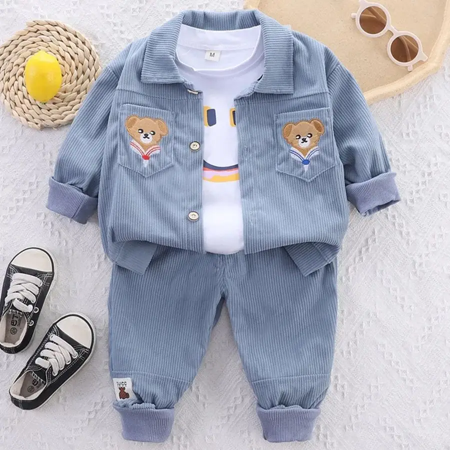 LZH Newborn Baby Boys Bear Coat+Pants Sets 2024 Autumn Winter Children Girls Clothes Outfit Kids Infant Clothing For 1-5 Year