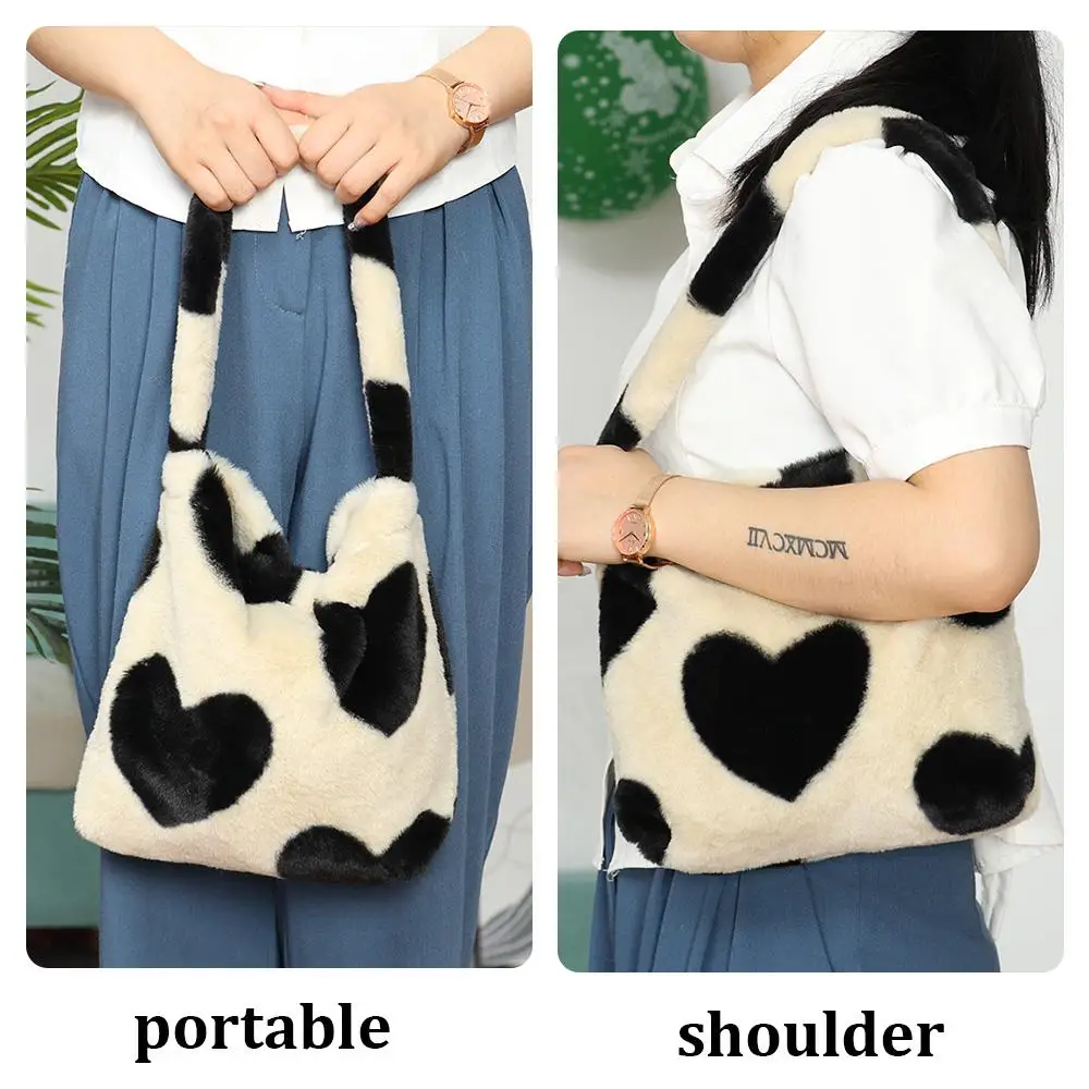 Women Girls Fluffy Shoulder Bag Top-handle Bag Female Autumn Winter Handbag Plush Tote Fashion Shopping Bag