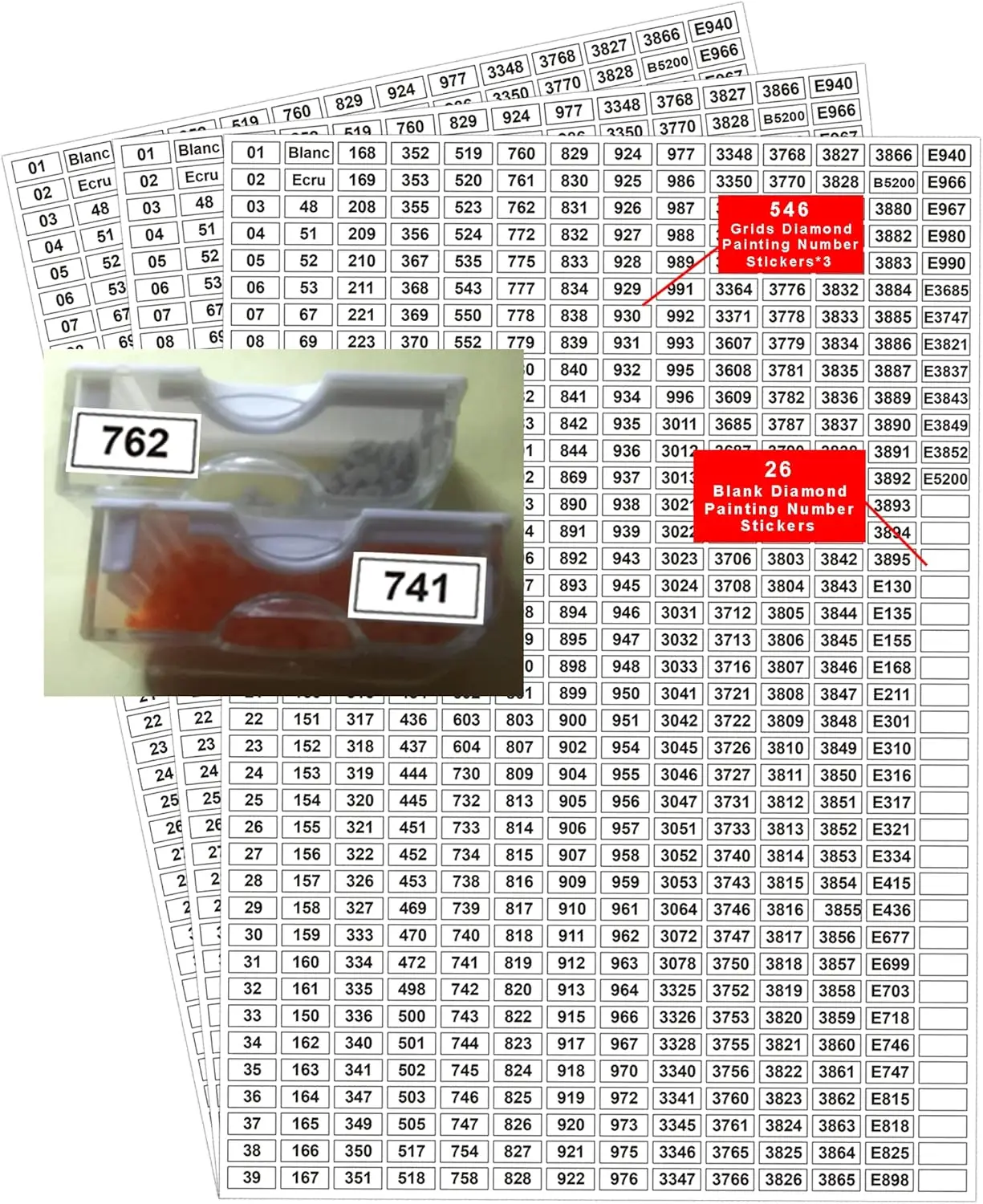 546pcs Color Number Stickers Kits Diamond Painting Labels for Diamond Painting Storage Box Diamond Containers Jars Stickers