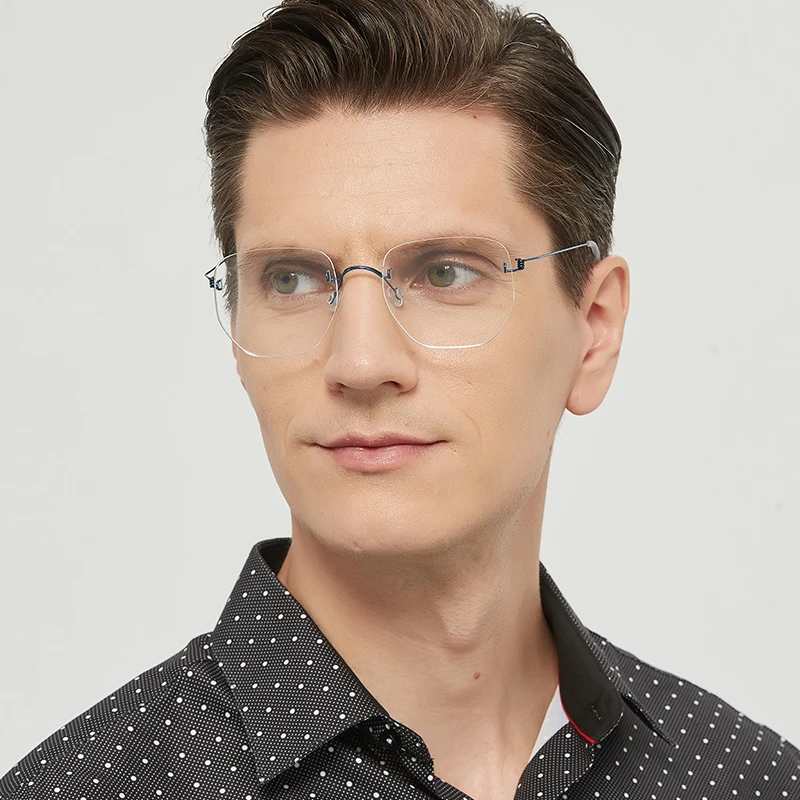 الدنمارك العلامة التجارية 358 مضلع بدون شفة الرجال النظارات الإطار موضة خفيفة كبيرة الحجم النساء لا حافة النظارات الذهب سلك نظارات جديد #5