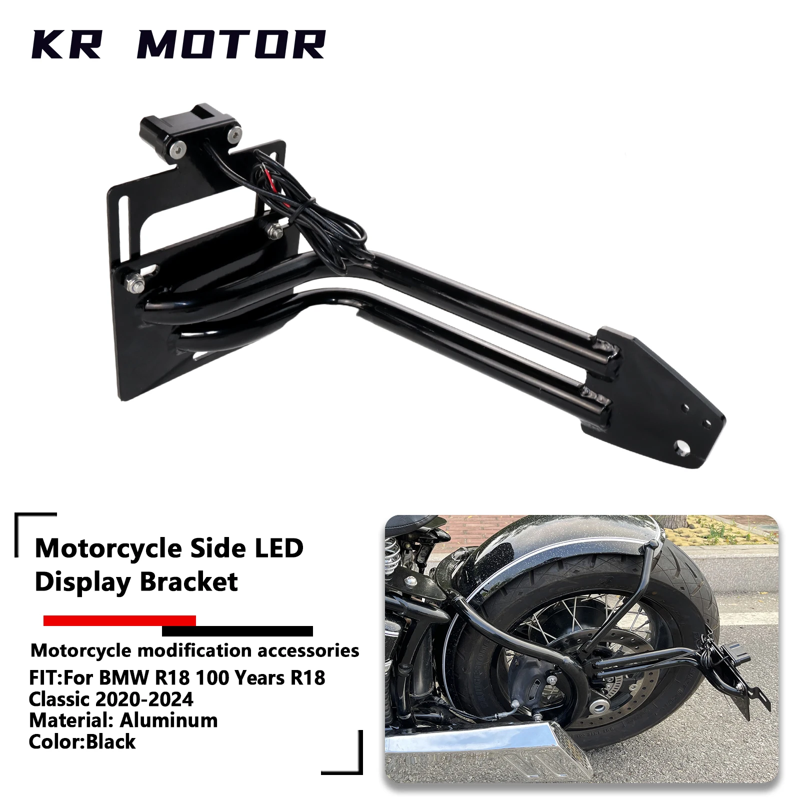 

Fit For BMW R18/R18 100 Years/R18 Classic 2020-2024 Side LED Display Bracket License Plate Relocation Kit - RockBob Compatible