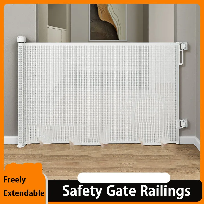 Baby Safety Gate: Retractable Safety Gate for Stairwells and Bedrooms—No Drilling Required—Height 86 cm, Length 140/180 cm