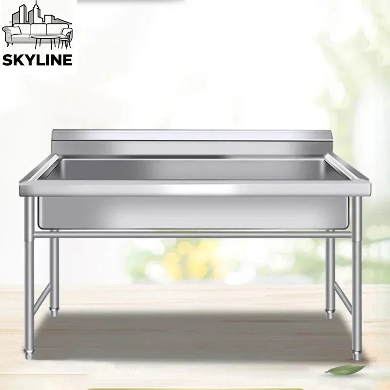 Stainless Steel Floor-standing Dishwashing Kitchen Sinks for School Canteen Commercial Large Single-tank Outdoor Washing Sinks
