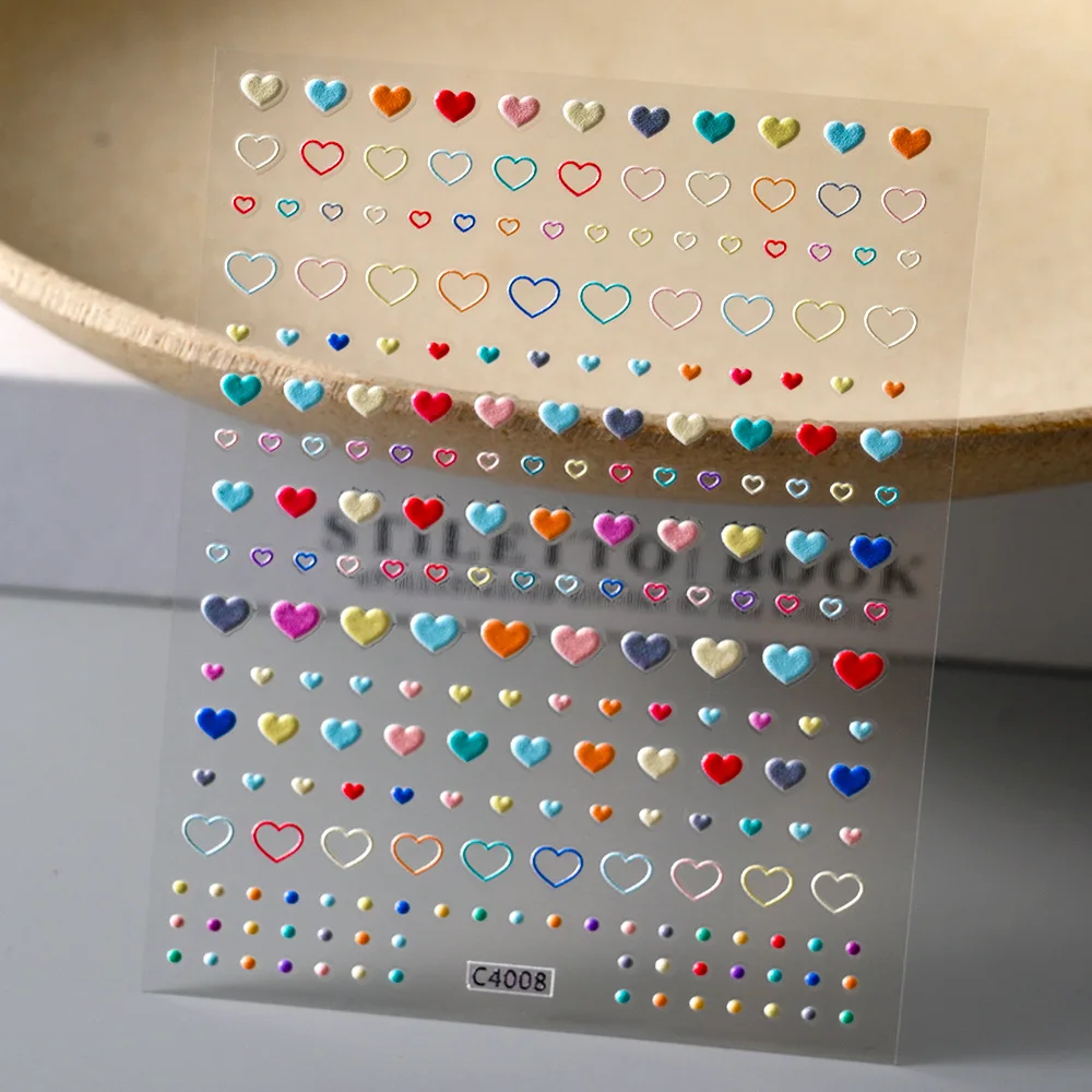 5D Summer Flower Embossed Nail Stickers Self-Adhesive Bear Decals Gel Polish Manicure Design for Nail Decoration