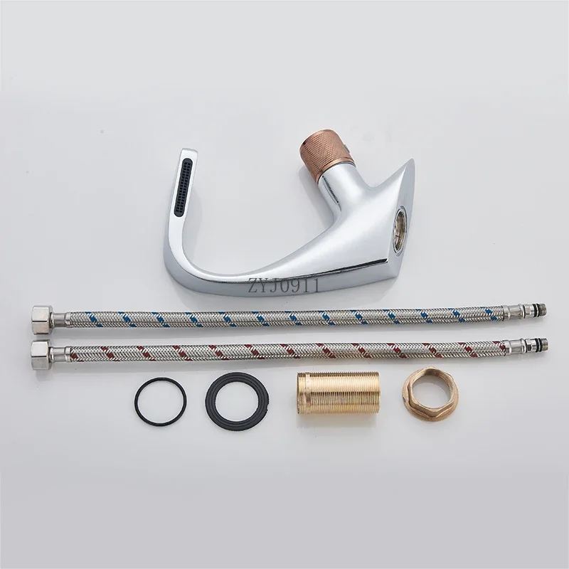 الكروم الحمام صنبور سطح الخيالة حوض بالوعة خلاط صنبور الماء الساخن البارد مقبض واحد غسل سفينة بالوعة الصنابير رافعة #6