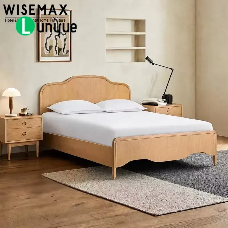 Modern Wooden Queen Bed Double Size Bedroom Furniture for Hotel Villa Apartment Sturdy Frame Contemporary Design Home Decor