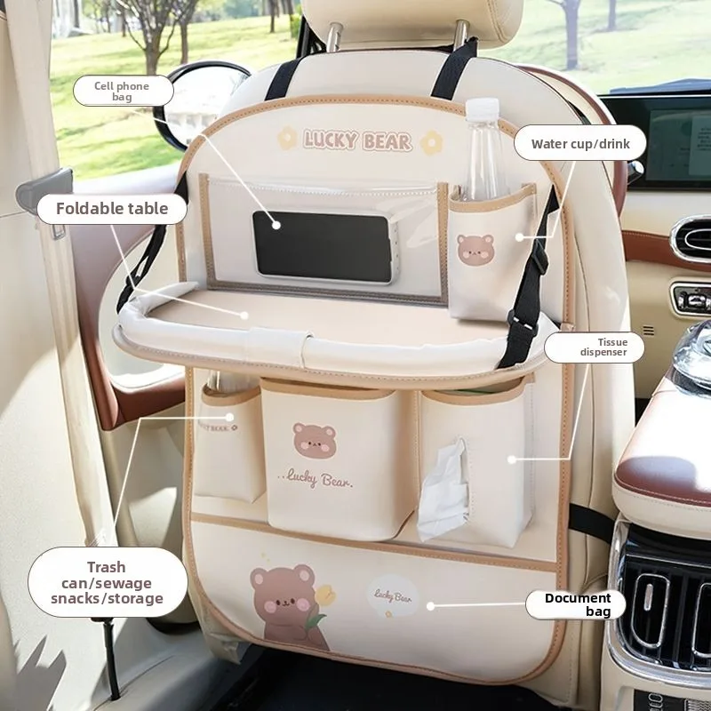 Car Seat Back Organizer - Rear Hanging Storage Bag, Backseat Table Tray, Vehicle Mounted Desk Board