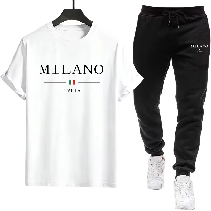 

2026 Men's Modern Tracksuit Set Fashion T-Shirt and Joggers Pants Urban Casual Daily Wear Outfit Spring Summer Comfort Tees Suit