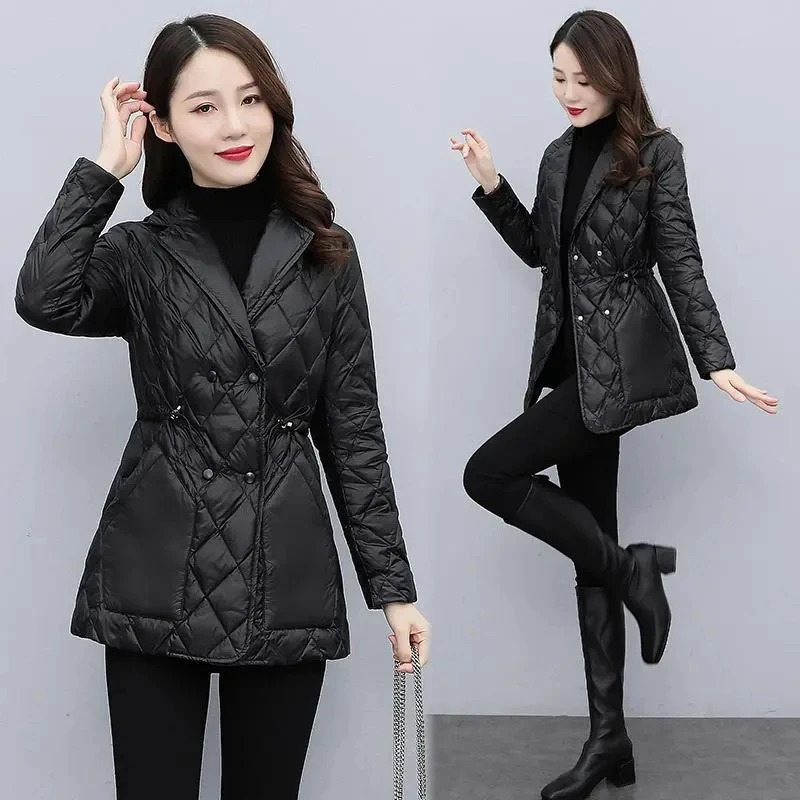 Down Cotton Jacket Women 2023 Autumn Winter New Design Sense Fashion Padded Coat Female Large Size Light Thin Slim Parkas