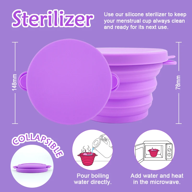 Silicone Menstrual Cup Steralizer Applicator Kit Coletor Menstrual Feminino Menstruatiecups Case Sterilization Foldable Box