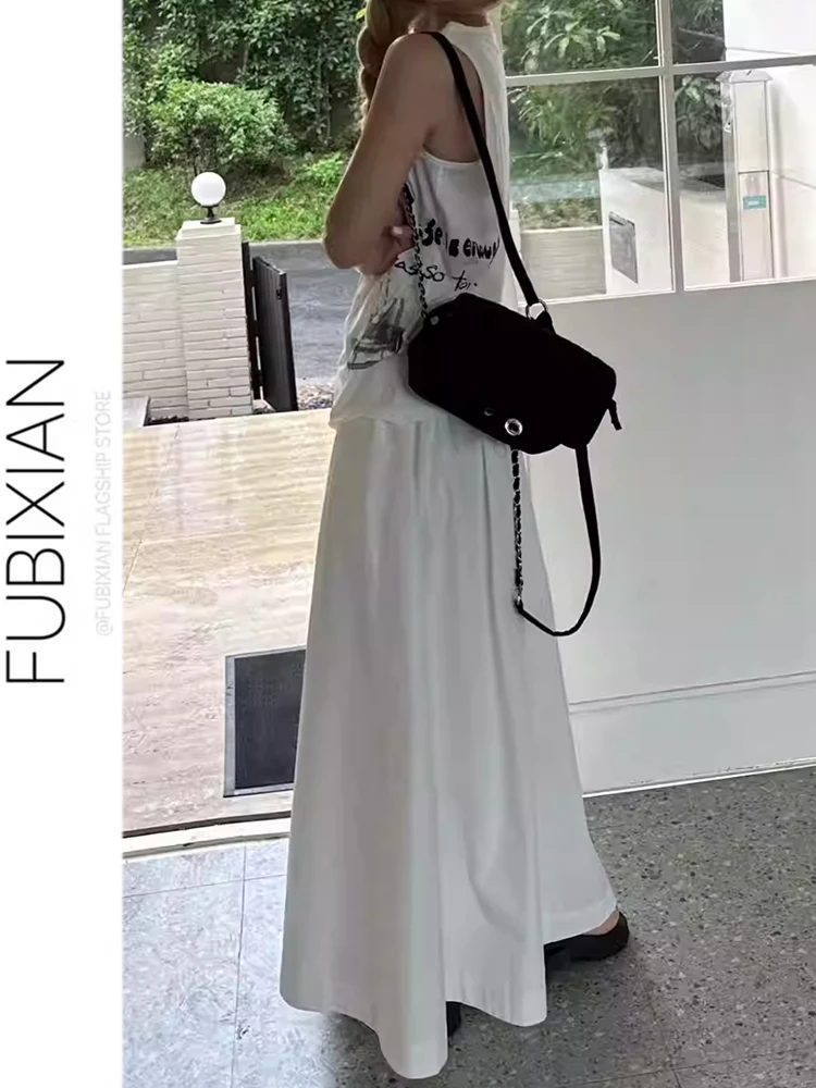 

White Cotton Feel High Waist A-Line Skirt Women's Spring mat Sle Casual Long f Body Skirt Faionable Versatile